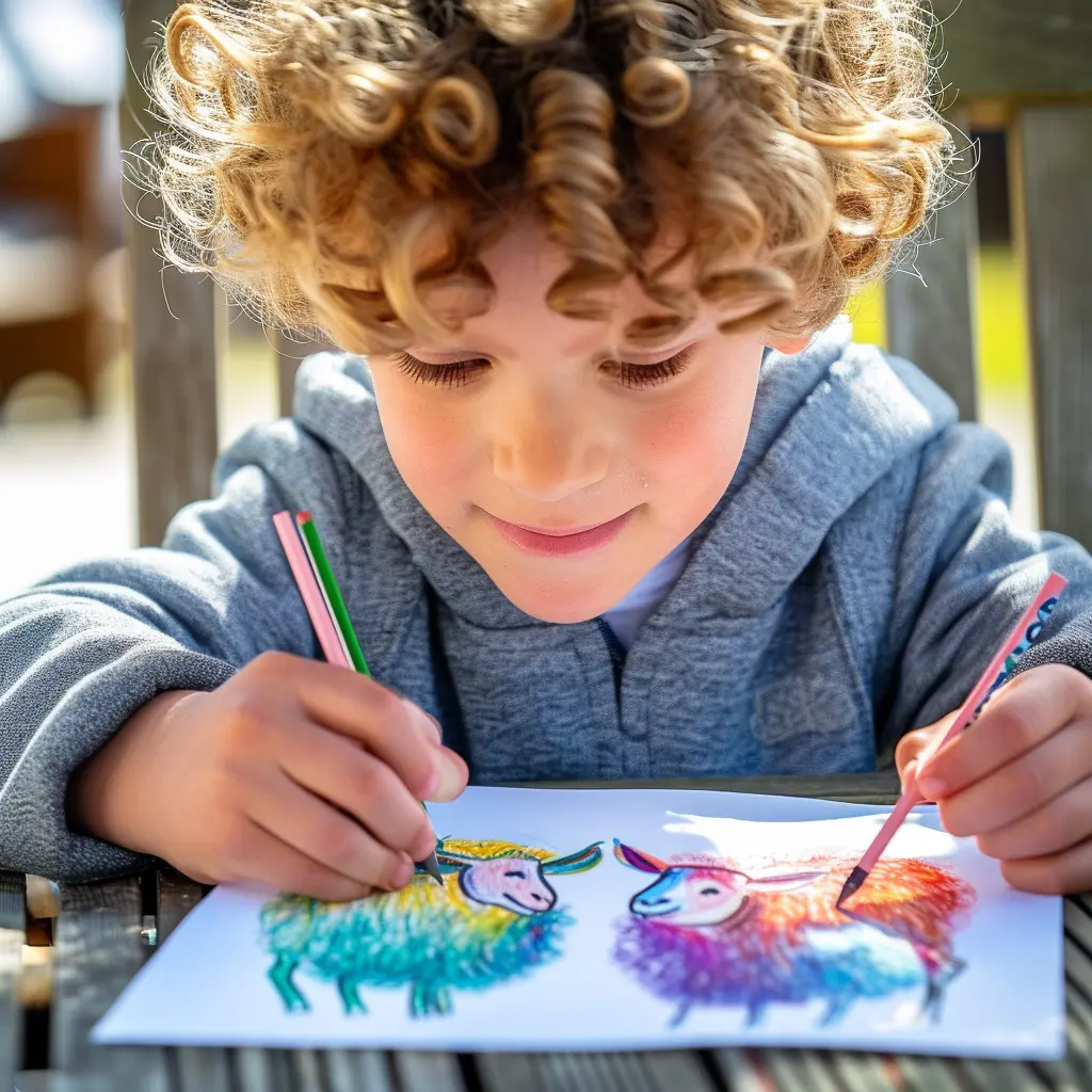 Kinder malen fröhlich und zeigen Konzentration und Kreativität